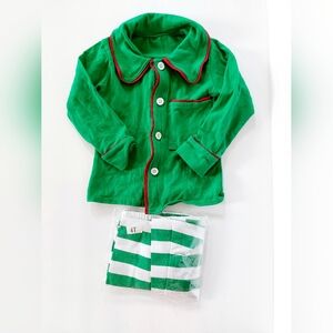 2pc Christmas Pjs 4T Green & Stripe 100% cotton‎